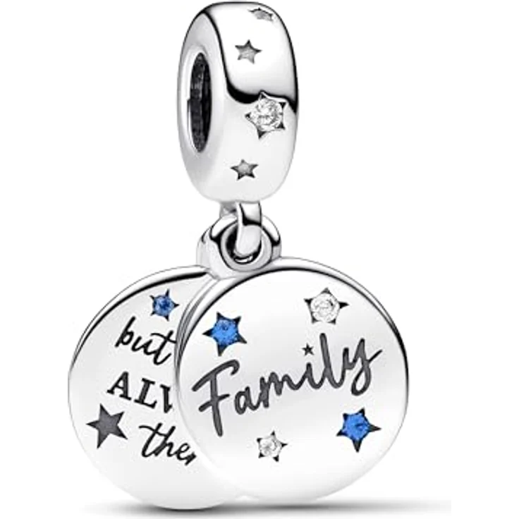 PANDORA Moments Geliebte Familie Doppelter Charm-Anhänger aus Sterling Silber mit Zirkonia und blauen Kristallen, kompatibel mit Moments Armbändern, 792987C01 – Bild 1