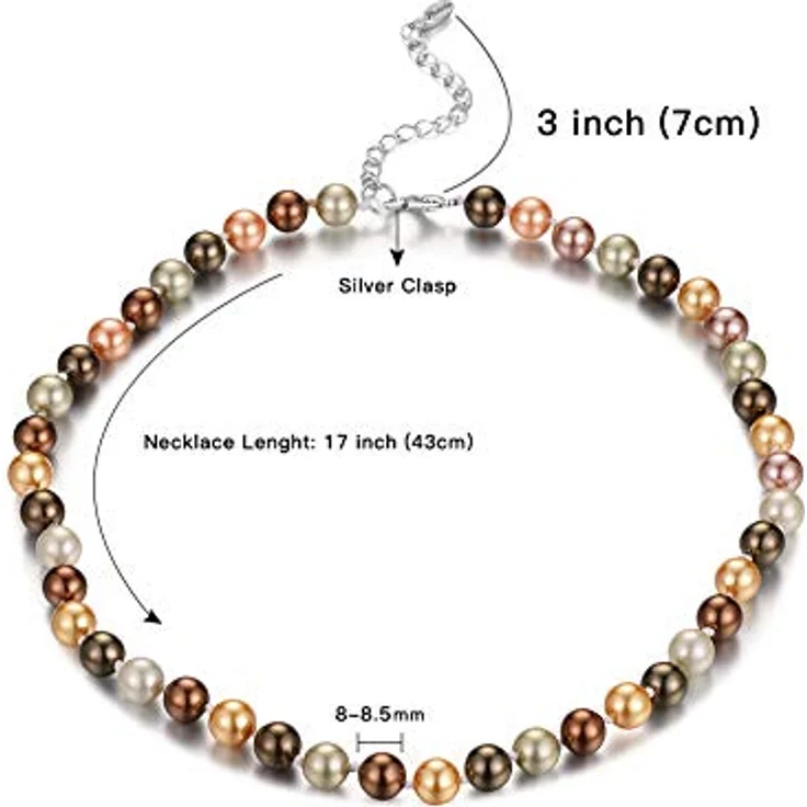 Bulinlin Damen Muschel Perlenkette, Boho Statement Choker Halskette, 8mm Brown, perfekte Geschenkidee – Bild 5