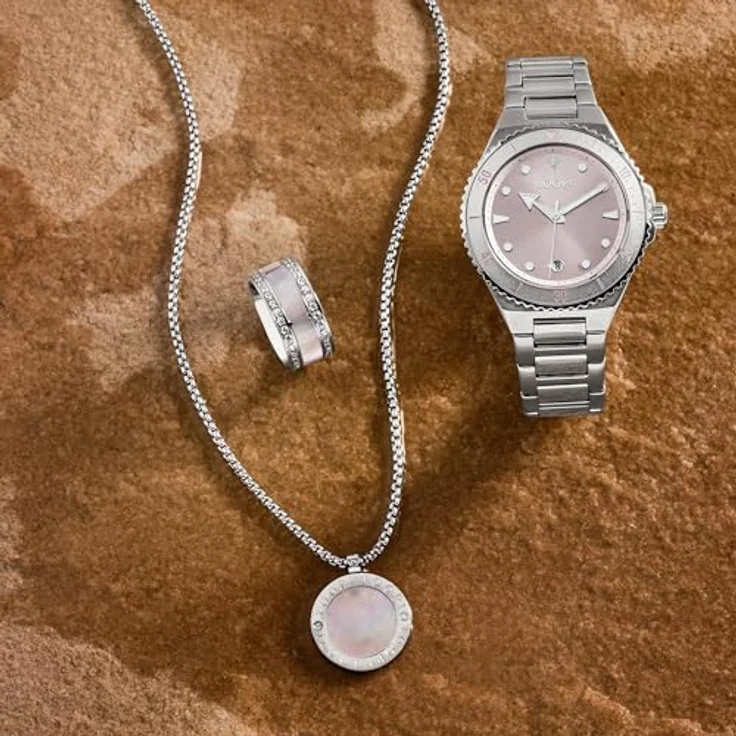 JOOP! Damenring Edelstahl mit 68 Zirkonia, Perlmutt und glänzendem Silber, 10 mm Breite, in Schmuck Geschenk Box – Bild 4