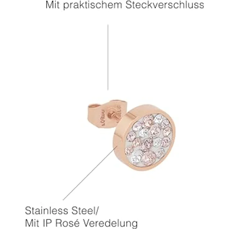 s.Oliver Ohrringe für Damen, Kristall von Swarovski in Apricot, Edelstahl mit IP Rose Beschichtung, 10x10 mm – Bild 4