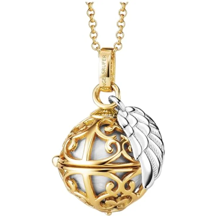 Engelsrufer Damen Halskette ERN-ER23-20-XS-G, Sterling Silber mit goldfarbener Klangkugel und Karabinerverschluss, nickelfrei, 45+5 cm, perlmuttfarben – Bild 1