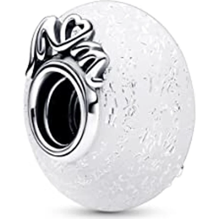 PANDORA Moments Glitzerndes weißes Murano-Glas Mum & Love Charm, Sterling-Silber, kompatibel mit Moments Armbändern, 792655C00 – Bild 1