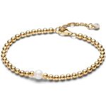PANDORA Timeless Armband aus 14 Karat vergoldeter Metalllegierung mit behandelter Süßwasserzuchtperle und Kugeln, 20 cm, gold, 563173C01-20