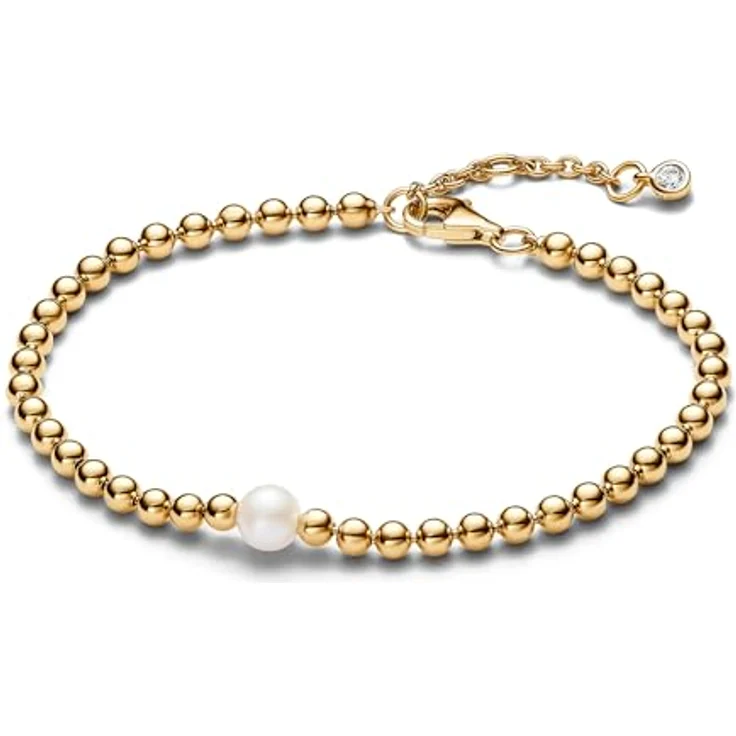 PANDORA Timeless Armband aus 14 Karat vergoldeter Metalllegierung mit behandelter Süßwasserzuchtperle und Kugeln, 20 cm, gold, 563173C01-20 – Bild 1