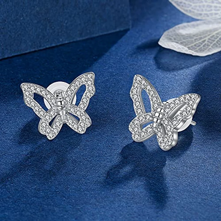 Arrebol Schmetterling Ohrringe Damen, 925 Sterling Silber Ohrstecker mit Zirkonia, hypoallergen, 12 mm x 10 mm, ideales Geschenk für Muttertag – Bild 2