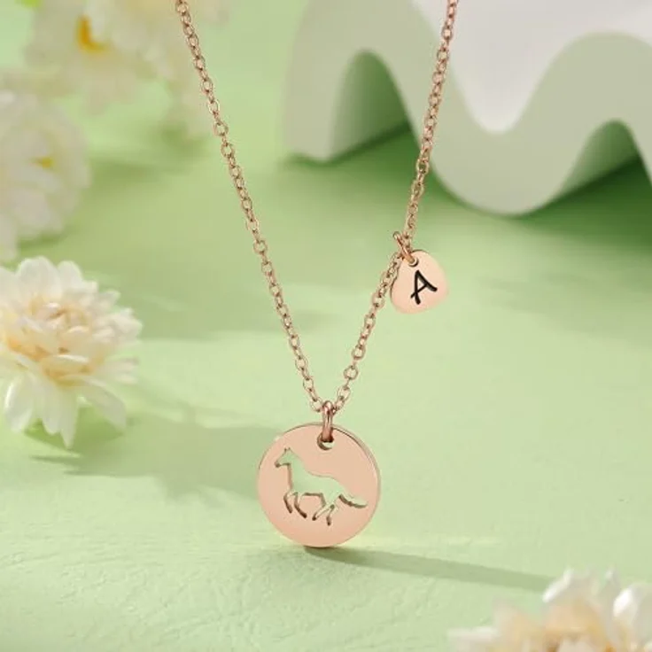 TINGN Pferde Kette Herz Buchstaben, Edelstahl Kette mit Buchstaben V, 16 Zoll mit Verlängerung, personalisierbar für Mädchen und Teenager Pferdeliebhaber Schmuck – Bild 5