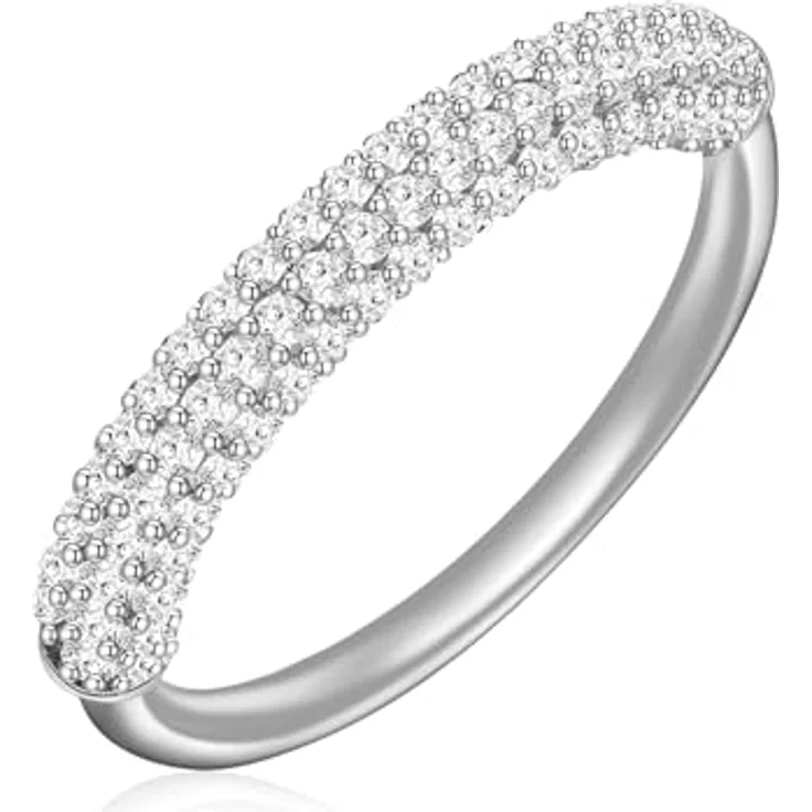 GLANZSTÜCKE MÜNCHEN Damen Ring aus 925/- Sterling Silber mit weißen Zirkonia, eleganter Bandring, 3,3 mm breit, in Geschenkbox – Bild 2