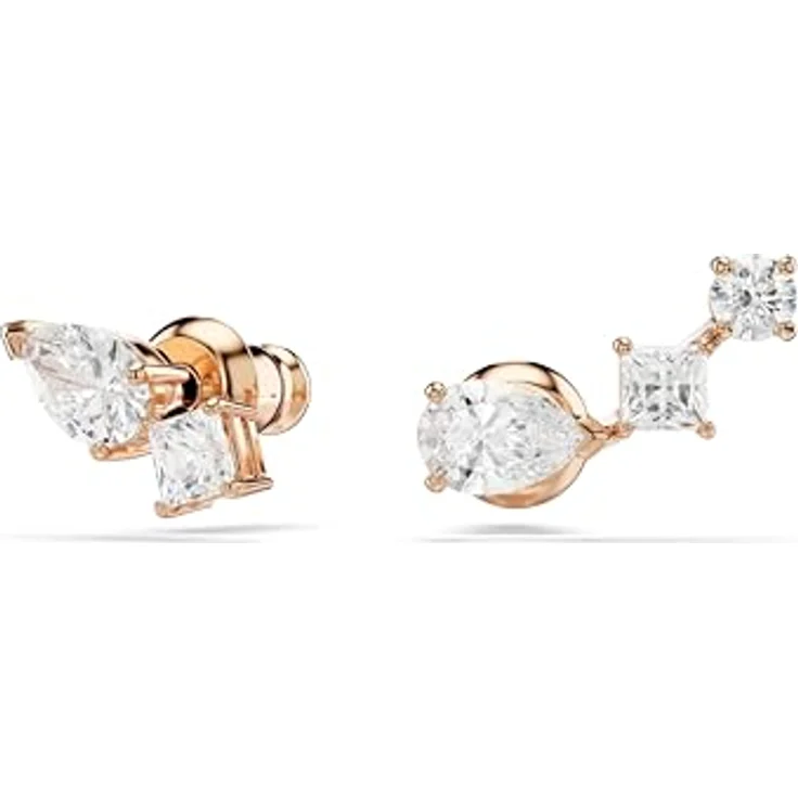 Swarovski Mesmera Ohrstecker, Rosé Vergoldete Ohrringe mit Strahlenden Swarovski Kristallen, asymmetrisches Design für elegante Looks – Bild 2