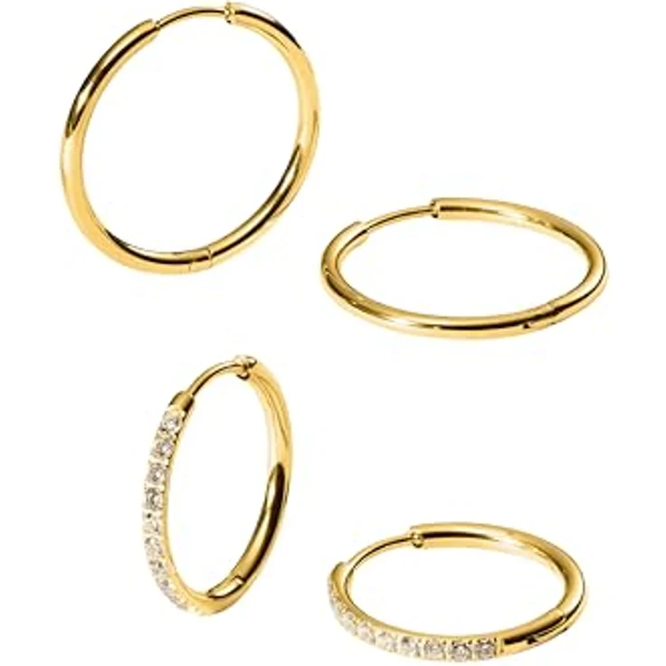 Purelei® Lovely Glitter Damen Ohrring-Set, 2 Paar Creolen in Gold, mit kleinen Zirkoniasteinen und schlichten großen Creolen, wasserfest, hypoallergen – Bild 1