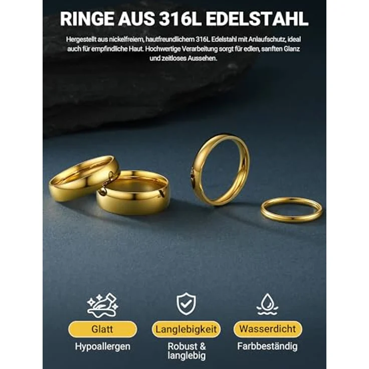 PROSTEEL Herren Bandring 18k vergoldet, hochglanzpoliert, Größe 57, 6mm breit, klassisches Design, perfektes Accessoire für Hochzeit und Verlobung – Bild 3