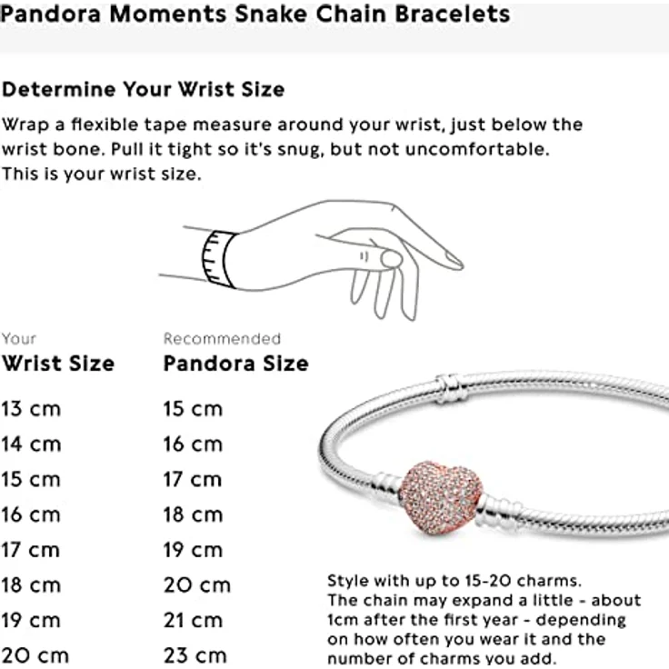 PANDORA Pavé-Herz-Verschluss Schlangen-Gliederarmband, Sterling-Silber mit 14 Karat rosévergoldeter Metalllegierung und Cubic Zirkonia, 18cm, Moments Collection – Bild 5