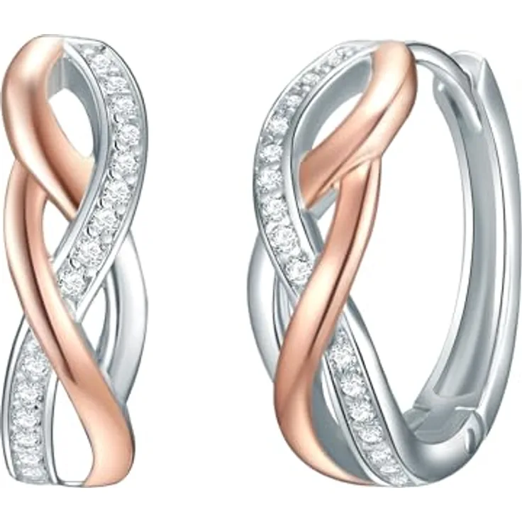 Rafaela Donata Klappcreolen, Damen-Ohrschmuck aus rosevergoldetem/rhodiniertem Sterling Silber mit weißen Zirkonia