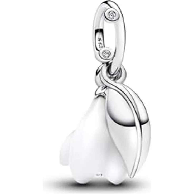 PANDORA Moments Schneeglöckchen Charm-Anhänger, Sterling-Silber mit Zirkonia und weißem Murano-Glas, Kompatibel mit ME und Moments, 794239C01