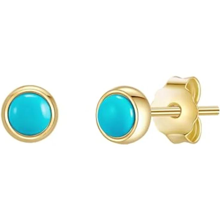 Glanzstücke München Damen Ohrstecker 925/- Sterling Silber gelbvergoldet, 14 Karat Türkis, mit Steckverschluss, Höhe 4,3 mm, in Schmuckbox