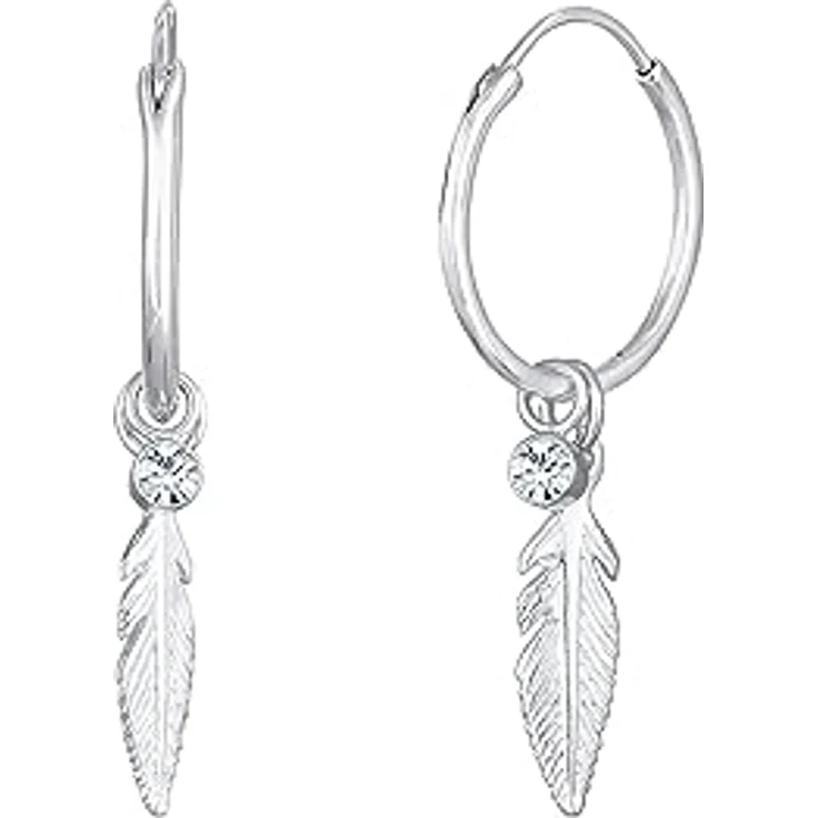 Elli Creolen Silber 925 Feder-Ohrringe mit 0,1ct Kristallen, durchmesser 20mm, handgefertigt – Bild 2