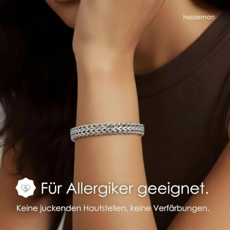 Heideman Panzer Armband Tra, Silberfarbenes Edelstahl-Gliederarmband für Damen, mehrreihig mit Magnetverschluss, hypoallergen und pflegeleicht – Bild 2
