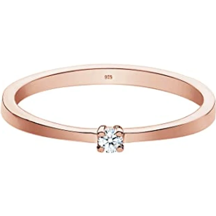 Elli DIAMONDS Verlobungsring, Solitaire Diamant (0.03 ct.) in rosé vergoldetem 925 Sterling Silber, handgefertigt, anlaufgeschützt – Bild 2