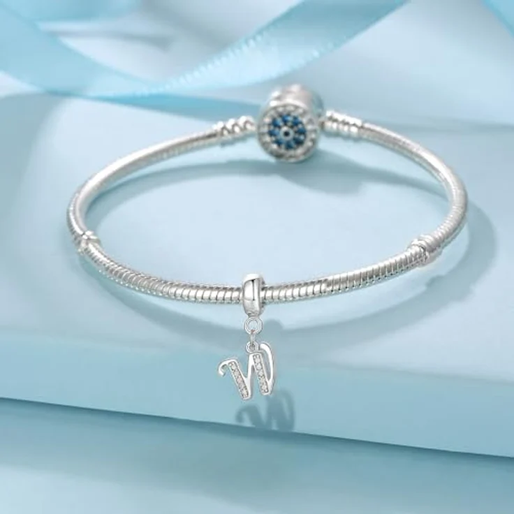 XWN Buchstabe Charm Anhänger Alphabet A-Z, 925 Sterling Silber mit kubischem Zirkon, kompatibel mit Pandora Armbändern und Halsketten – Bild 2