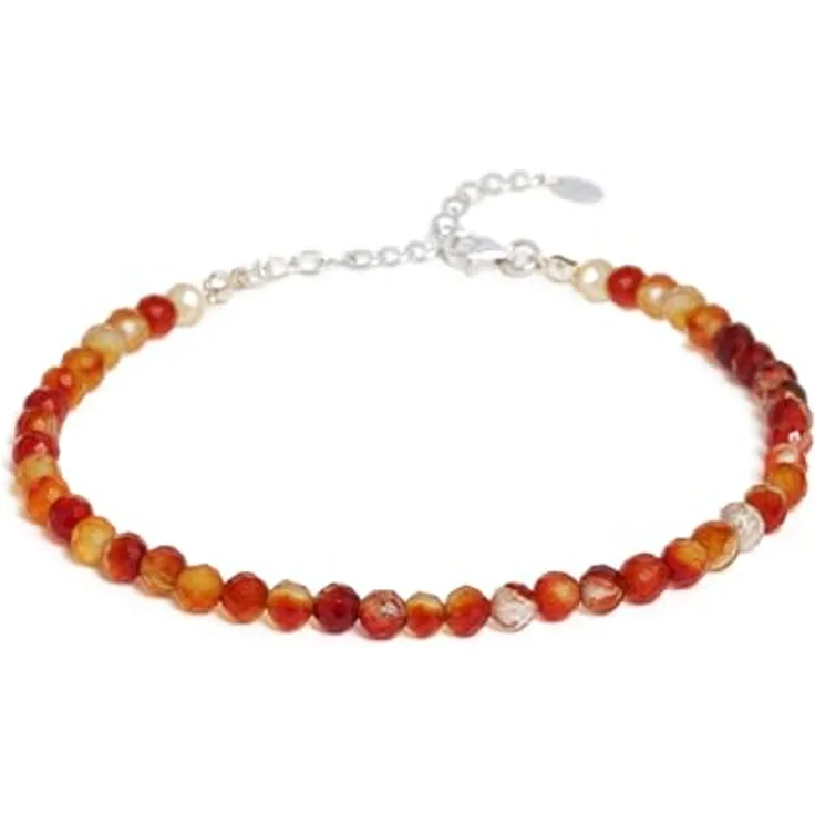 BERGERLIN Karneol Fußkette orange - facettiertes, naturbelassenes Kettchen mit 925 Sterling Silber Verschluss - Größe M-L