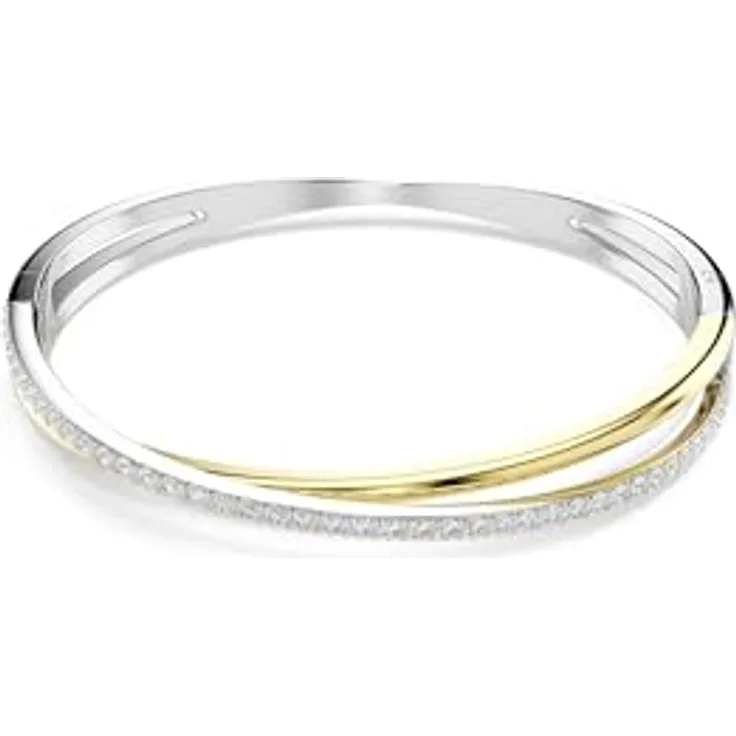 Swarovski Hyperbola Armreif, Weißes Armband aus Metallmix mit Kristallen im Rundschliff, rhodiniert und goldfarben