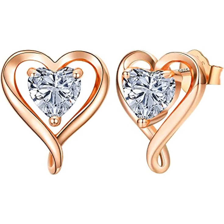 LAVUMO 925 Sterling Silber Herz Ohrstecker, 5A Zirkonia, hypoallergen, in Weißgold, Gold und Roségold – Bild 1
