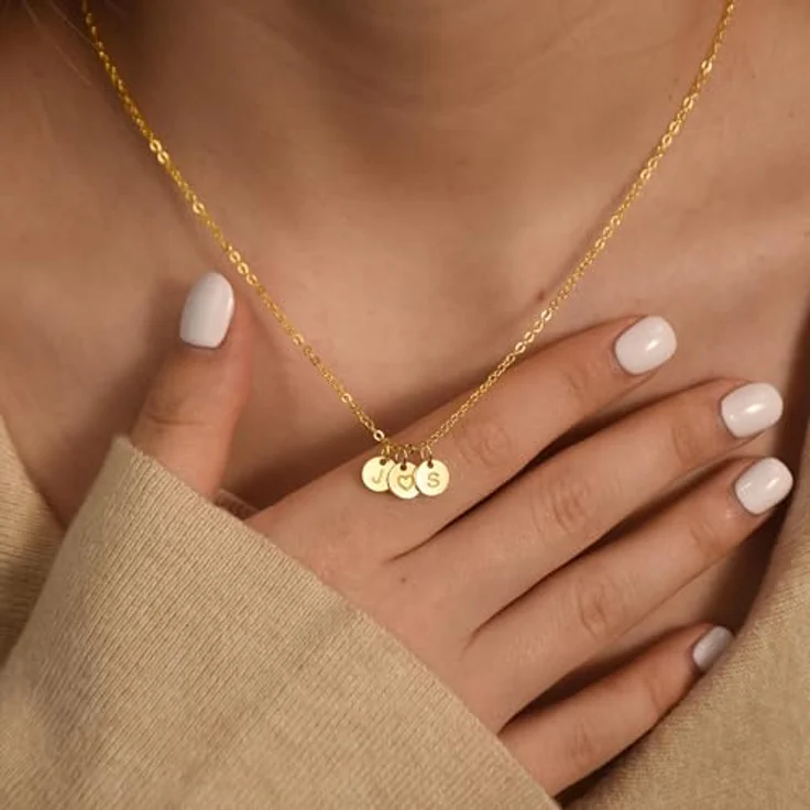TINGN Gold Halskette mit Herz und Doppelbuchstaben, 14-karätiges Gold, 45 cm lange Kette für Frauen und Mädchen, perfektes Geschenk – Bild 5