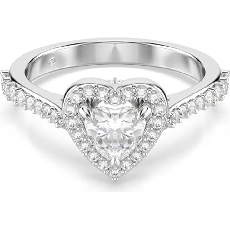 Swarovski Una Angelic Motivring, Herzform, Weiß, Rhodiniert mit Swarovski Zirconia und Kristallpavé