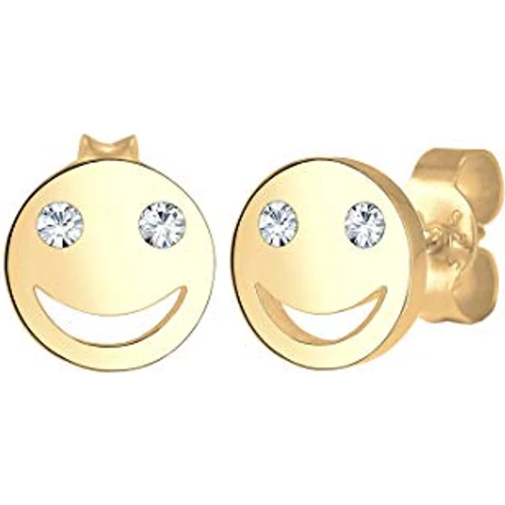 Elli Damen Ohrstecker Smiley Face Emoji mit Glaskristall, 925 Sterling Silber vergoldet – Bild 1