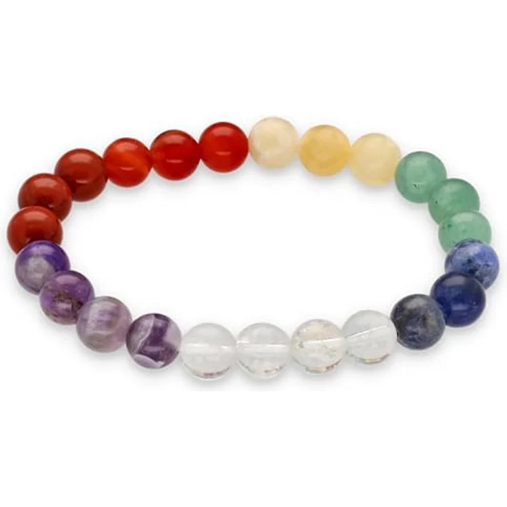 Lebensquelle Plus Kugelarmband, 8 mm Edelsteinarmband mit dehnbarem Band und Edelsteinkarte, Chakra-Design – Bild 1