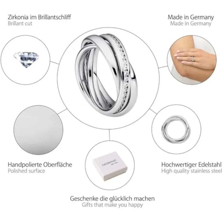 Heideman Ring Damen Trini, Edelstahl Silber farbend poliert, Rollring Spielring Dreierring, Größe 52 – Bild 3