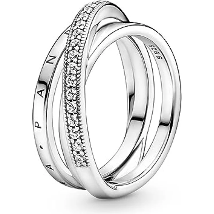 Pandora 199057C01 Damen-Ring aus 925 Sterlingsilber, dreifach gekreuzte Pavé Schienen mit Zirkonia, Größe 54/17,2 – Bild 1