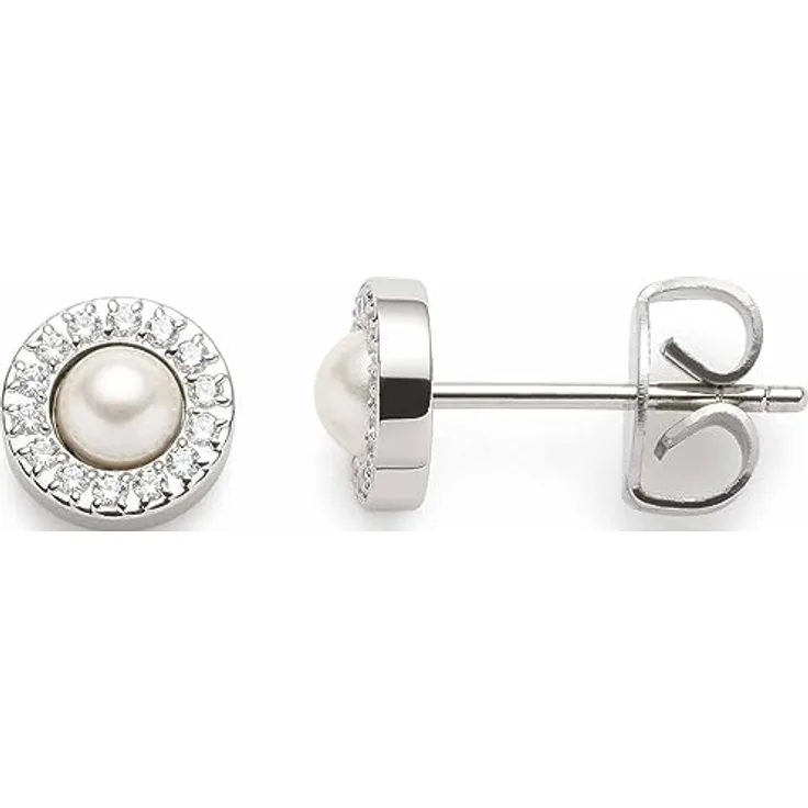 JEWELS BY LEONARDO Ohrstecker Isa, silberfarbener Edelstahl mit weißen Imitationsperlen und Zirkonia Steinchen, 1 Paar
