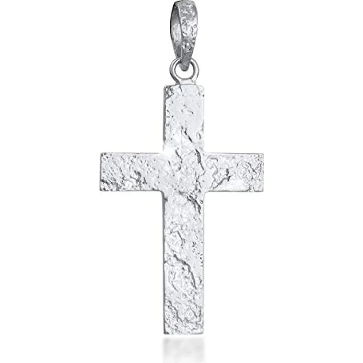 Kuzzoi Silber Kreuz Anhänger, handgefertigt aus 925er Sterling Silber, Hammerschlag Design, 54 mm hoch, für Herren Halsketten