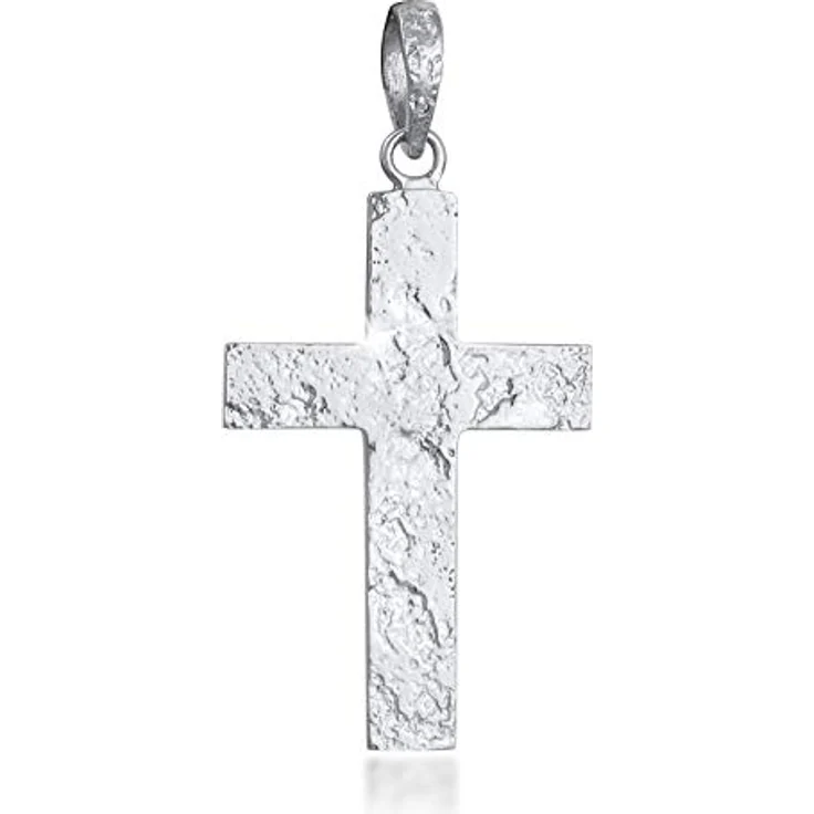 Kuzzoi Silber Kreuz Anhänger, handgefertigt aus 925er Sterling Silber, Hammerschlag Design, 54 mm hoch, für Herren Halsketten – Bild 1