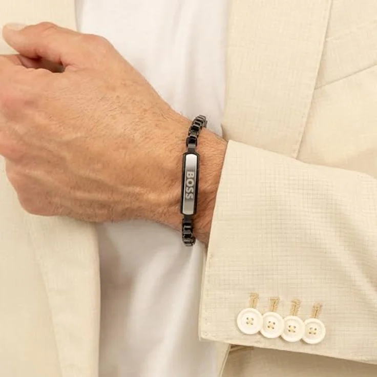 BOSS Devon, Herren Gliederarmband aus schwarzem Edelstahl mit magnetischem Verschluss, 190 mm Umfang – Bild 3