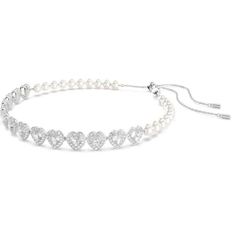 Swarovski Ariana Grande x Choker, rhodinierte Damenhalskette mit Kristallperlen und Herz-Motiven in klarem Pavé, Länge 30-44 cm, Breite 1 cm – Bild 2