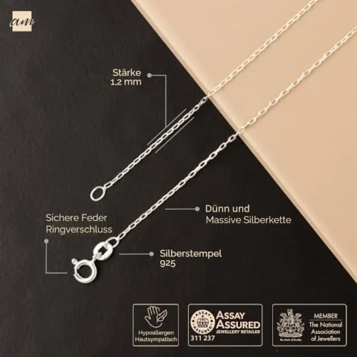 Amberta 925 Sterling Silber Halskette, schlichte Singapurkette, 50 cm für Damen und Herren, super dünn, hochwertiges Design – Bild 5