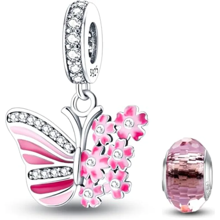 HappyStar Charms Anhänger Silber 925, roter Beads Charm Anhänger, kompatibel mit europäischen Armbändern, inklusive Geschenktasche und Abstandsperlen