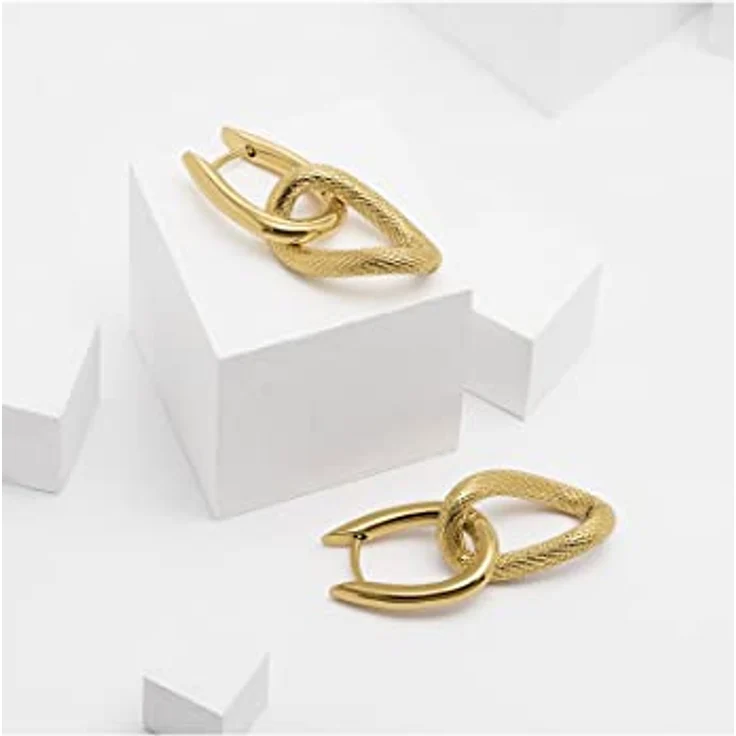 FAVS Creolen 88590791, IP-vergoldete Edelstahl-Ohrringe mit polierter Oberfläche und ovalem Element, schraffiert, harmonisches Design – Bild 3