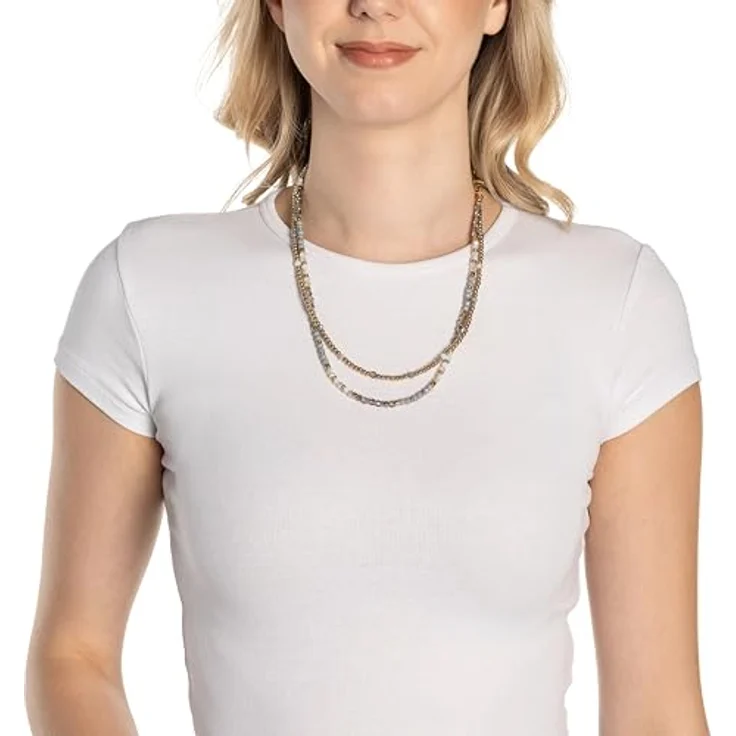JEWELS BY LEONARDO Halskette Bernadette, goldfarbener Edelstahl mit grauen und weißen Perlen, Länge 50-82 cm, Schmuck Geschenk für Frauen, 024809 – Bild 3
