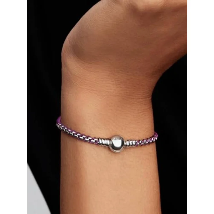 PANDORA Moments Lilafarbene Kordel Kastenkette Armband, Sterling Silber, 16cm, kompatibel mit Moments Kollektion, Modell 593816C03-16 – Bild 3