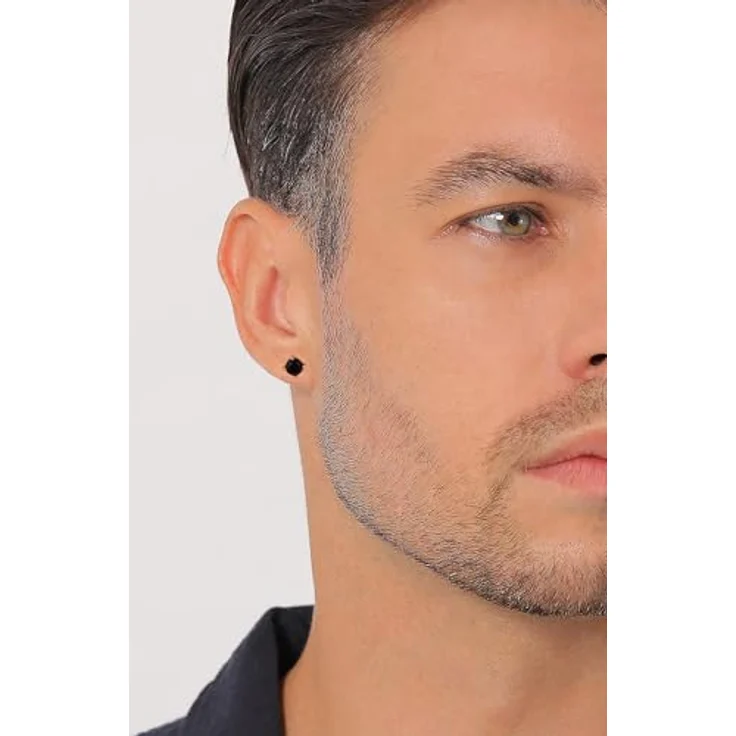 Kuzzoi Herren Ohrringe Ohrstecker Rund (6 mm) aus 925 Sterling Silber vergoldet mit schwarzen Glas Kristallen, Ohrschmuck für den Mann – Bild 5
