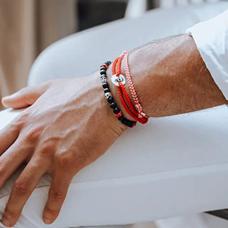 Nato Cuff Geflochtenes Baumwollarmband, Handgefertigt in Frankreich, Edelstahlmedaille 316L, Verstellbar für Herren und Damen, Rot-Weiß – Bild 3
