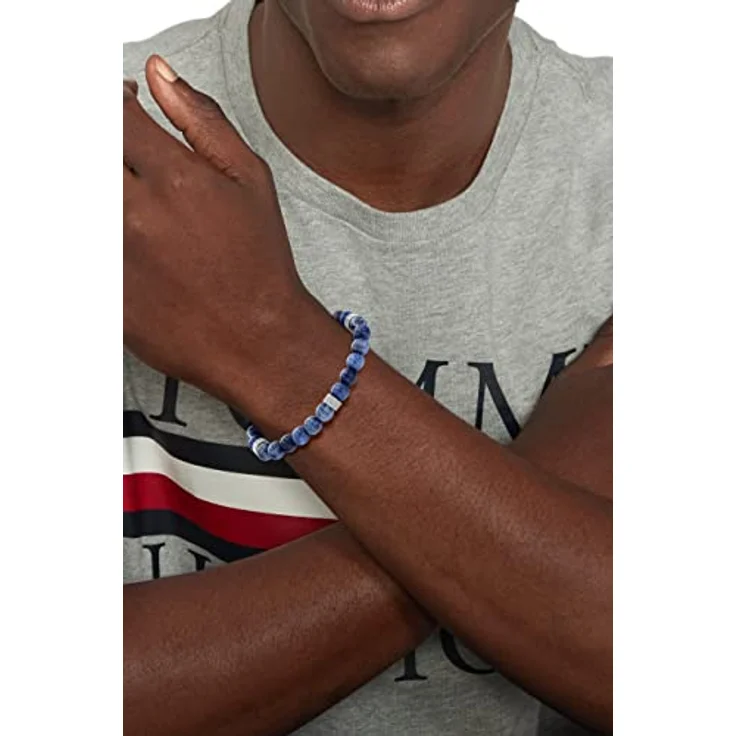 Tommy Hilfiger Jewelry Armband für Herren, Sodalithperlen mit Edelstahlverschluss und Flaggenlogo, 18,5 cm – Bild 3