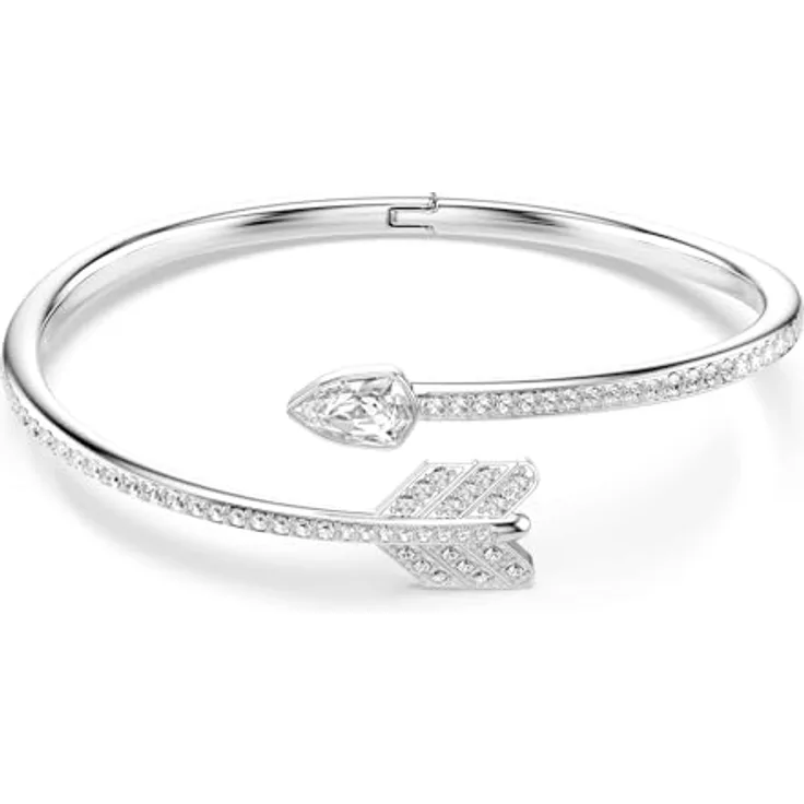 Swarovski Idyllia Armreif, Rhodiniert mit verschiedenen Schliffen und Pfeil-Design, Weiß