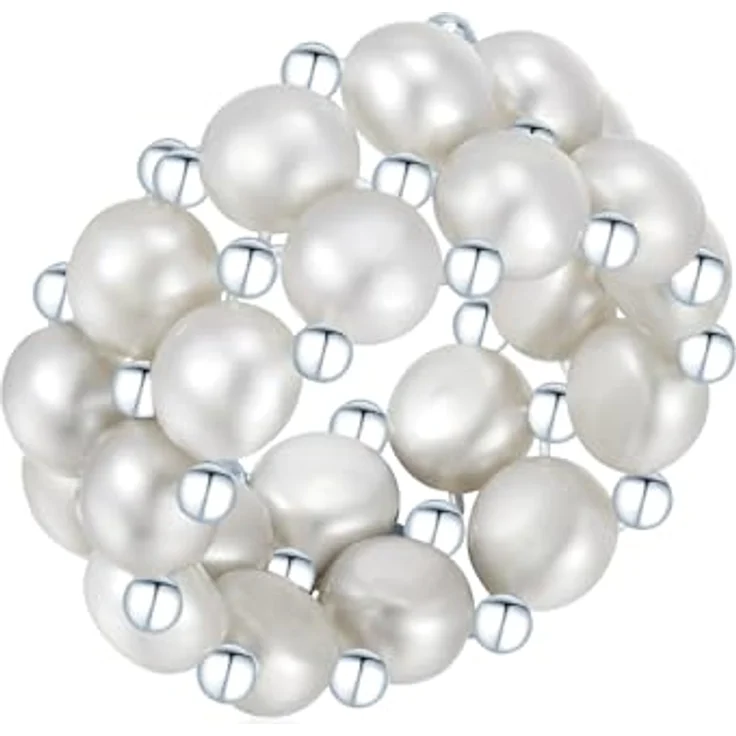 Valero Pearls Damen Perlenring, elastischer Ring aus 4-5 mm Süßwasser-Zuchtperlen in grau, 925 Sterling Silber, flexibel einstellbar – Bild 1
