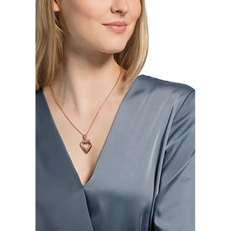 JETTE Damen-Halskette 925er Silber mit 39 Zirkonia, Roségold, 45 cm + 3 cm Verlängerung, Anhänger L 3,4 cm – Bild 3