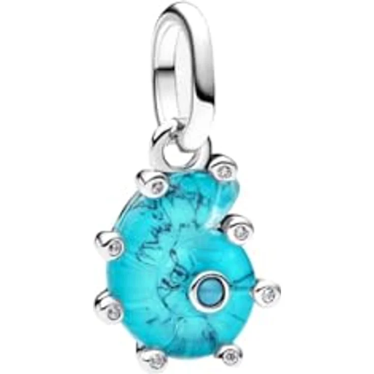 PANDORA Moments Blaue Murano-Glas Meeresschnecke Charm-Anhänger aus Sterling Silber mit Zirkonia, kompatibel mit ME und Moments Kollektion, 793900C01 – Bild 1