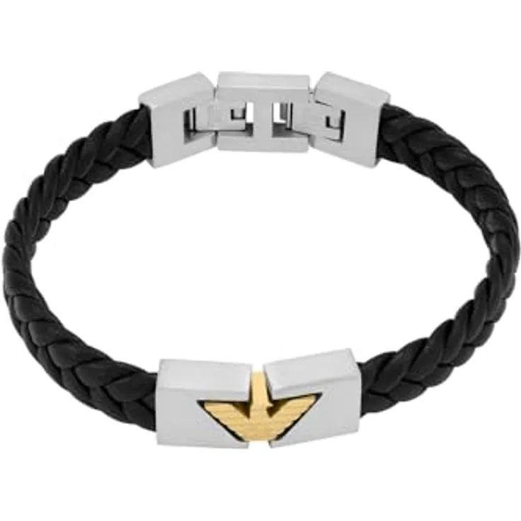 Emporio Armani Herren Zweifarbiges Kunststoffarmband EGS3253040, schwarzes Polyurethan mit mattem Finish, sicherer Faltverschluss, Länge 19,5 + 1,5 cm, Breite 27 mm, Höhe 12 mm