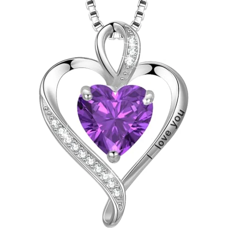 LAVUMO Herz Kette Damen 925 Silber, I love you Halskette mit Unendlichkeitsdesign und personalisierbarem Geburtsstein, hypoallergen, in Geschenkbox mit Rose – Bild 1